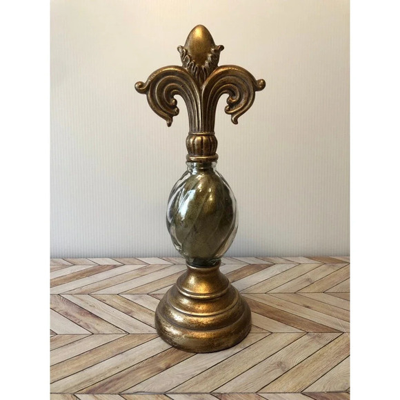 Vintage Fleur de Lis Glass Gold Tone Home Decor - Picture 1 of 7